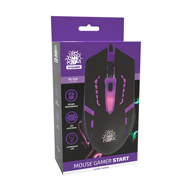 Mouse Gamer 5+ Start, com Conexão USB, Preto, 015-0086 - Zoing