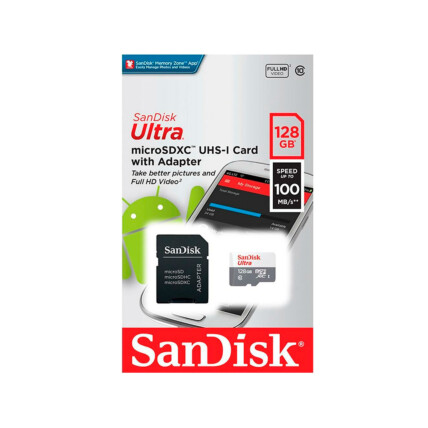 Cartão de Memória 128gb Sandisk Ultra, Micro SD, com Adaptador, Classe 10, UHS-i