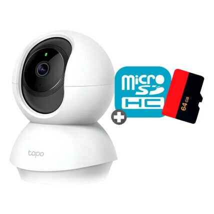 Câmera de Segurança Wi-Fi TP-Link Tapo TC70 com Pan/Tilt 360° Visão Noturna e MicroSD 64GB