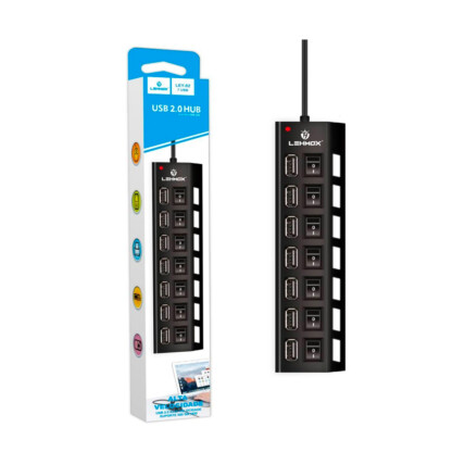 Hub USB 2.0 Lehmox, com 7 Portas USB, com Interruptor, LEY-02