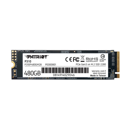 SSD M2 Patriot P310, 480gb, 2280, PCIe Gen 3x4, NVMe, P310P480GM28