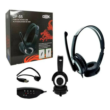 Headset Dex com Microfone e Controle de Volume USB - DF-55
